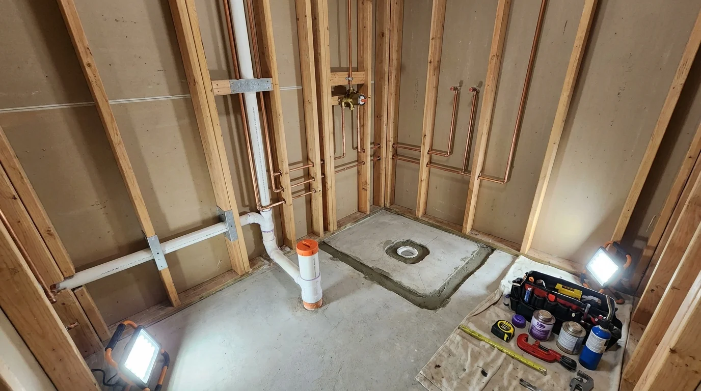 Bathroom rough-in plumbing during remodel by Johns Plumbing LLC in Crompond