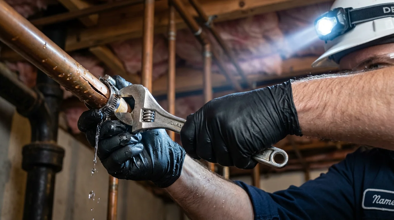 Emergency pipe clamp repair being performed by a Johns Plumbing LLC plumber in Crompond