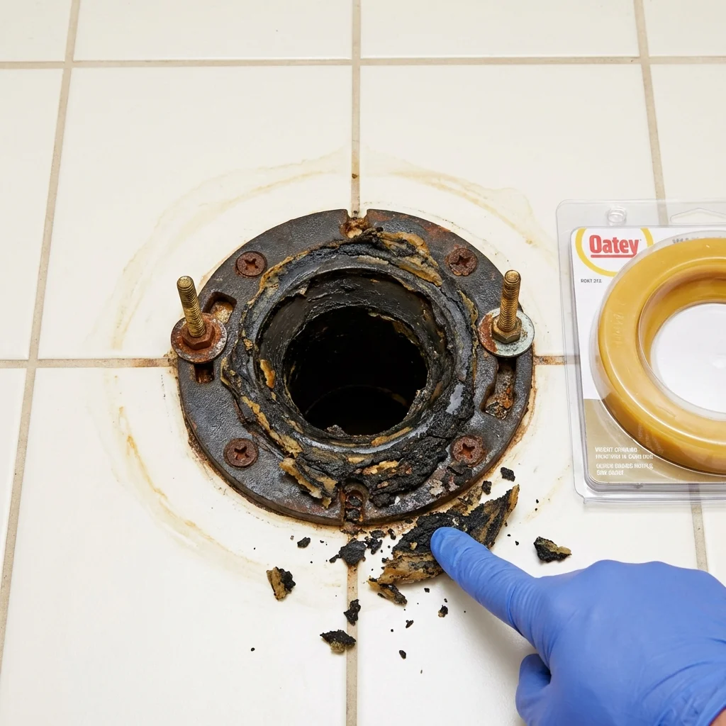 Failed wax ring showing water seepage at the base of a toilet in a Crompond, NY home