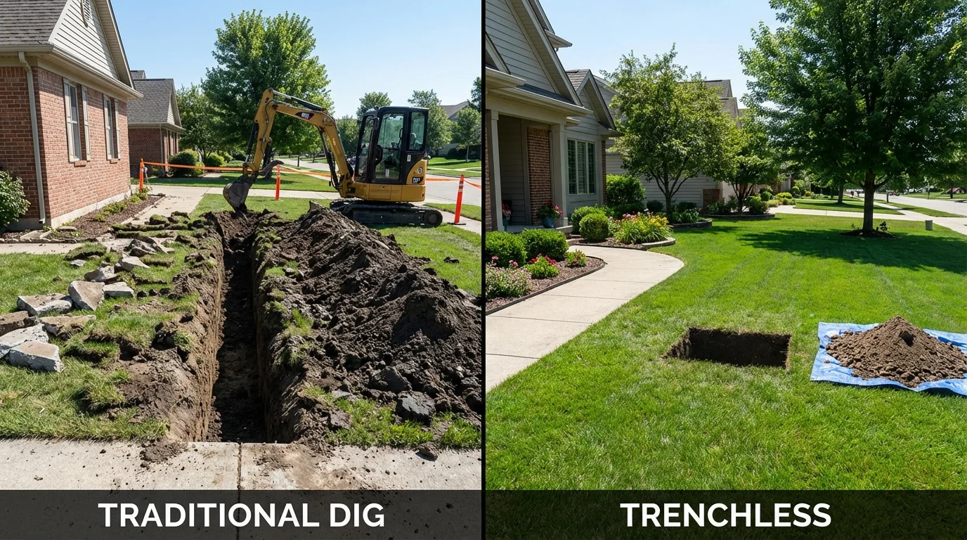 Trenchless sewer repair with minimal yard damage versus traditional excavation in Crompond, NY